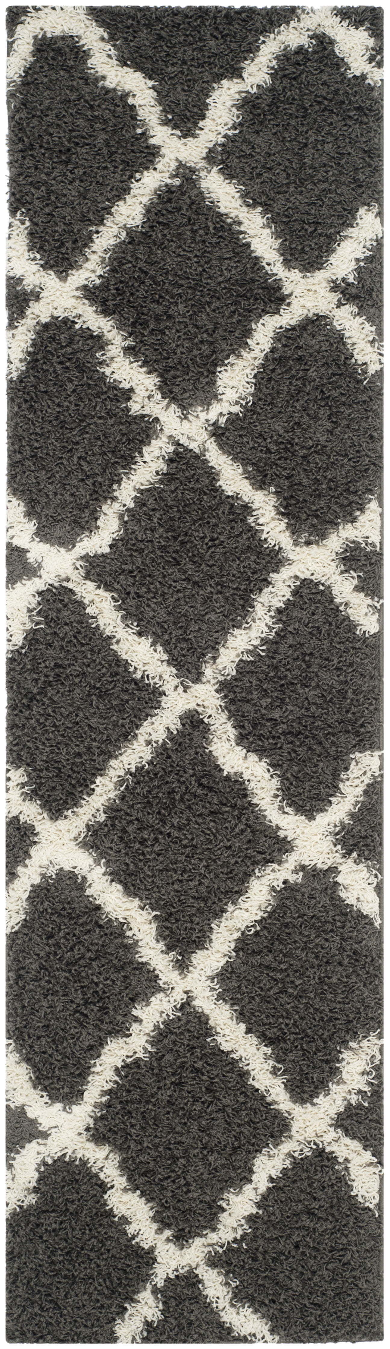 SAFAVIEH Daley Geometric Plush Shag Runner Rug, Dark Grey/Ivory, 2'3" x 10'
