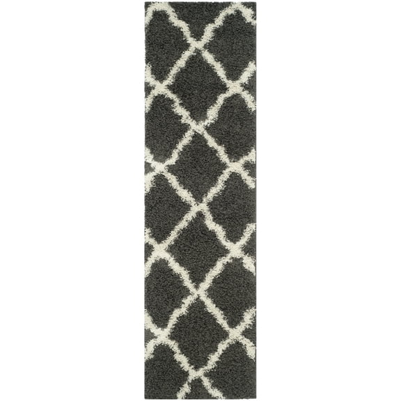 SAFAVIEH Dallas Logan Geometric Shag Runner Rug, Dark Grey/Ivory, 2'3" x 10'