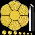 thumbnail image 1 of Kits de perlas semicirculares con parte posterior plana para decoración de uñas, 30, 1 caja de 6000 piezas de perlas AB de color amarillo limón con parte posterior plana con pinzas y lápiz selector pa, 1 of 5