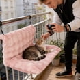thumbnail image 4 of Warm Plush Hanging Cat Bed, Sturdy Stainless Steel Frame Window Hammock, Foldable Elevated Pet Perch for Indoor Cats, Removable Washable Cover, Space-Saving Pet Furniture, 4 of 4