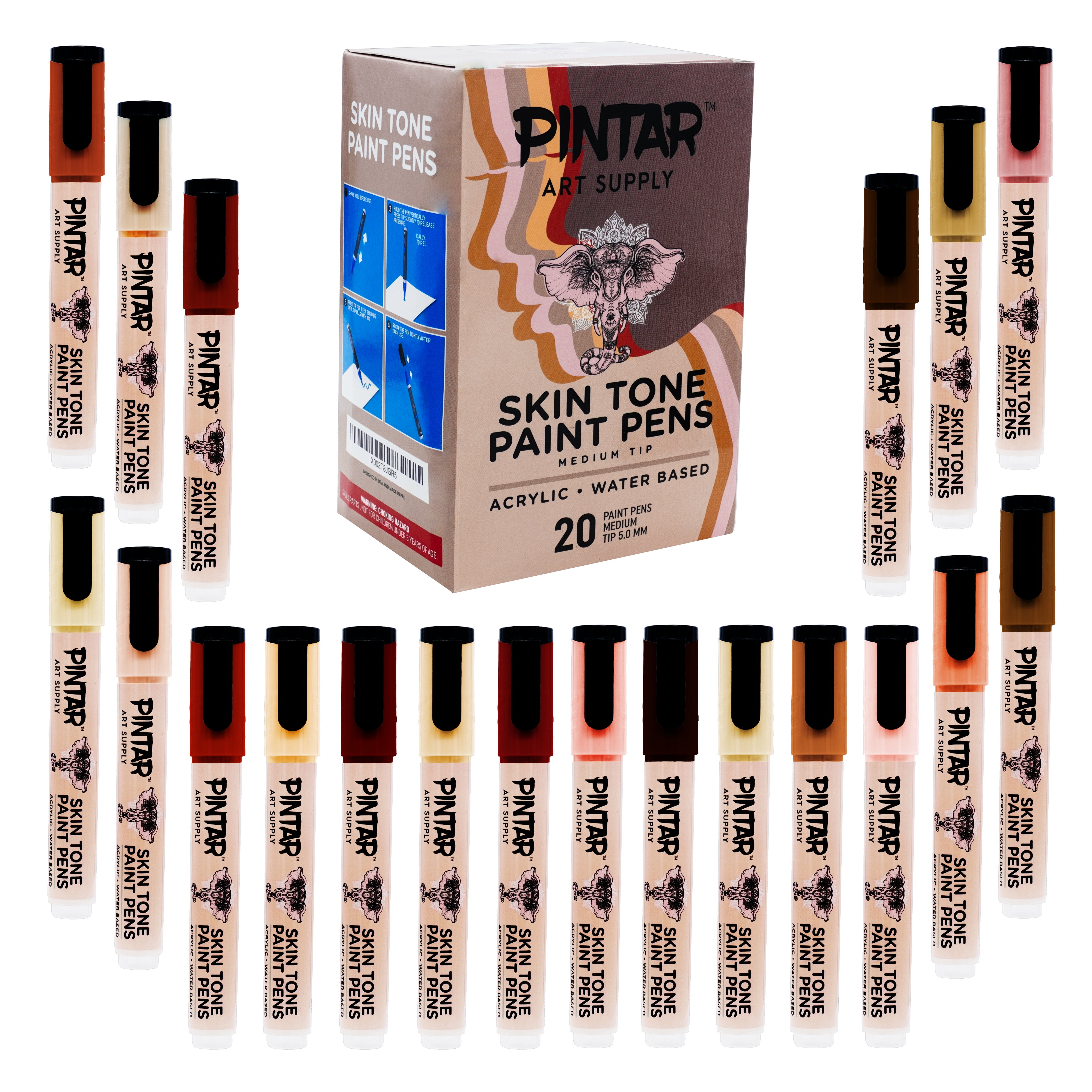 Pintar Art Supply 20 Skin Colors 5mm Acrylic Paint Pens