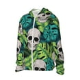 thumbnail image 2 of Pofeuu Skull and Palm Leaves Print Sun Protection Outdoor Lightweight Full Zip UV Cooling Hoodie Long Sleeve Summer Clothing for Outdoor Hiking-Large, 2 of 5