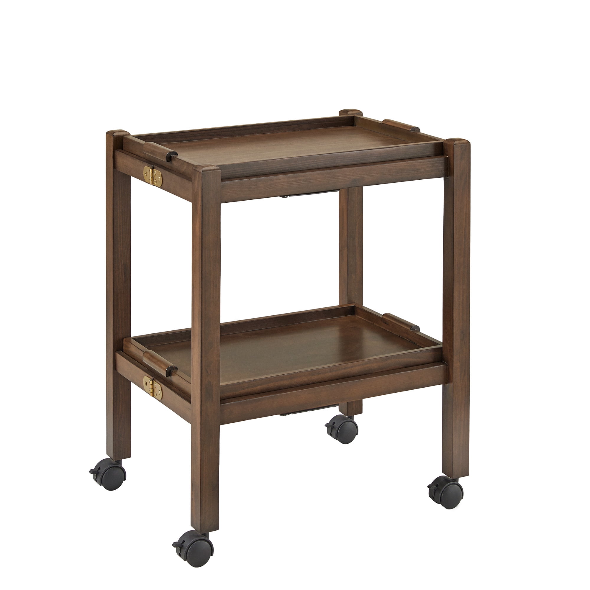 Weston Home Telluride Wood Finish Folding Bar Cart with Two Detachable Trays, Walnut Finish