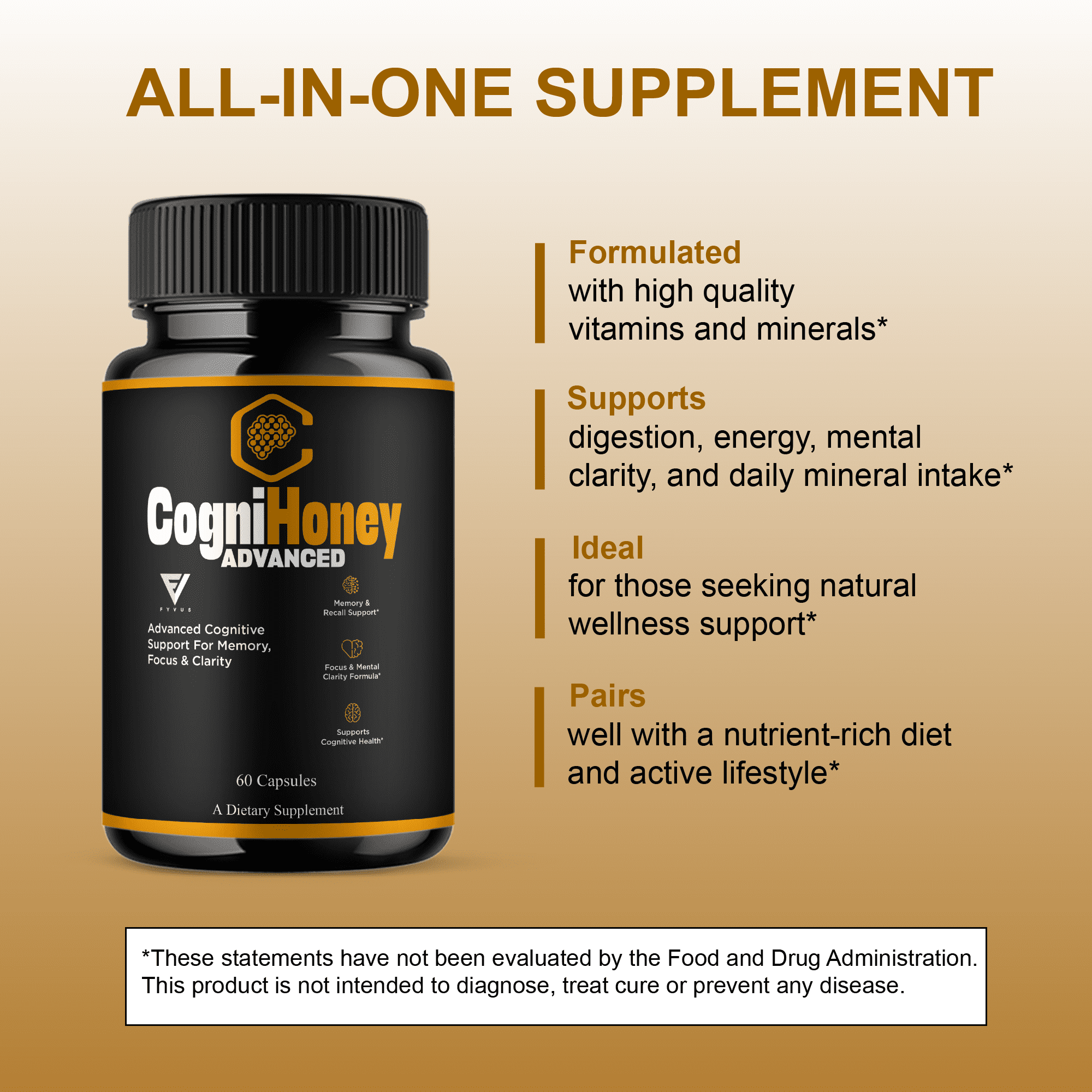 CogniHoney Advanced Capsules, Cogni Honey Cognitive Support (60 Capsules)