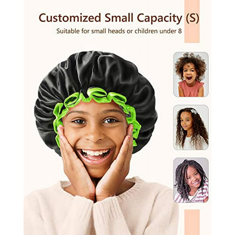 mikimini Black Small Shower Cap for Child 1 Pack Double Layers Waterproof Bathing Hair Cap with Reusable Soft Comfortable PEVA Lining Cute