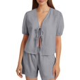 thumbnail image 3 of ibiyuan Womens Jogging Suits 2 Piece Set Women's Fashion Striped Shorts Set Casual Summer Outfit with Elastic and Drawstring Waist Stylish Comfortable Two Piece, 3 of 6