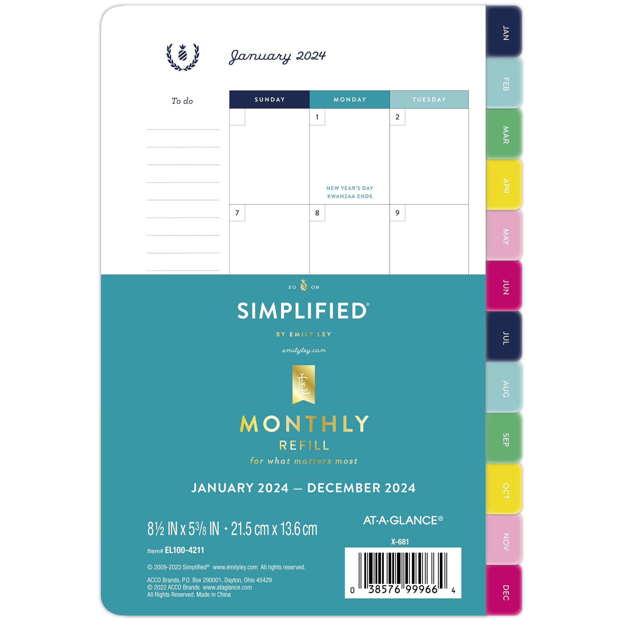 Simplified by Emily Ley for ATAGLANCE 2024 Monthly Refill LooseLeaf