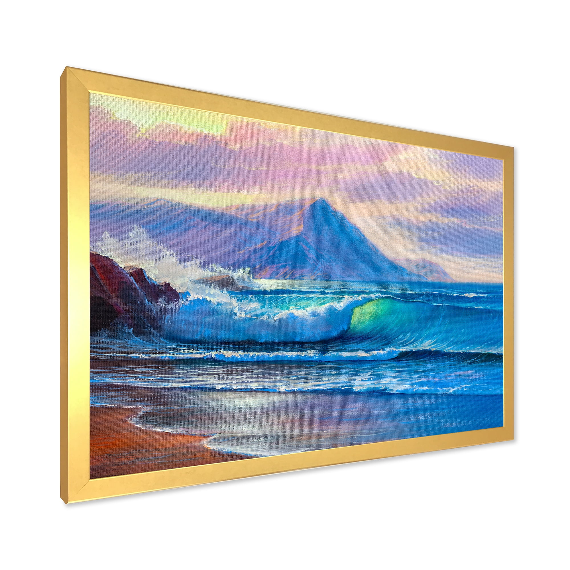 Designart 'Blue Waves Breaking At The Beach Landscape I' Nautical & Coastal Framed Art Print