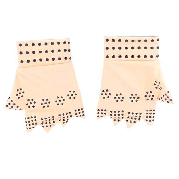 1 par de guantes para el cuidado de la artritis, guantes con dedos semicubiertos, guantes de terapia magnética, guantes de presión antideslizantes, color beige.