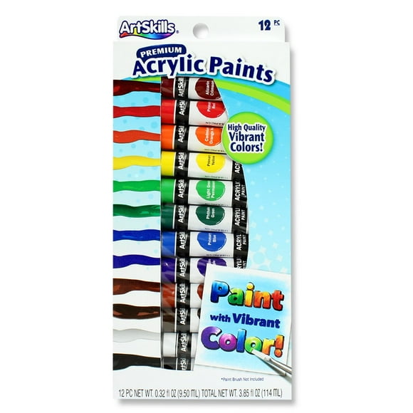 Vibrant Creations Premium Acrylic Paint Set - 12 Assorted Colors, 0.32 fl oz Each - Arts and Crafts Supplies for Artists - Non-Toxic and Quick Drying PA-2039