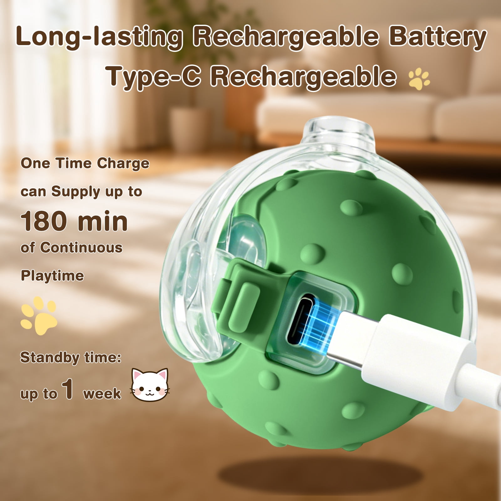 Risehigh Cat Toys for Indoor Cat Toy Smart Interactive Cat Toy Ball Rechargeable