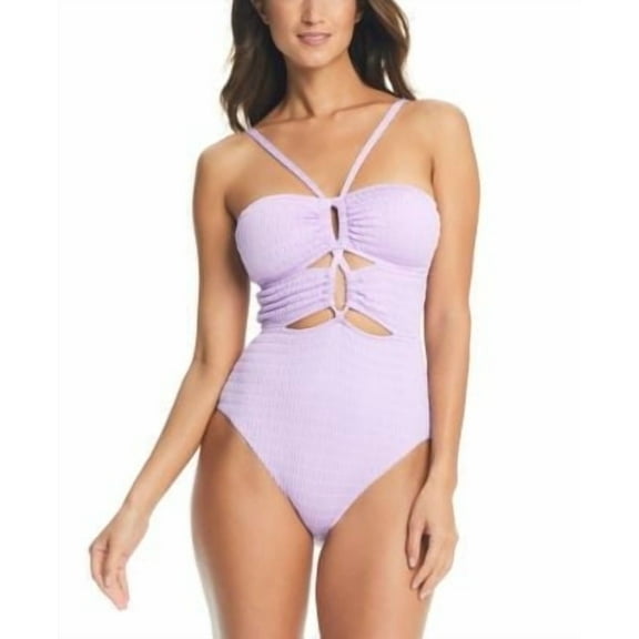 Bar III Women's Pucker Up Textured Key Lavender Haze One-Piece Swimsuit, Size L