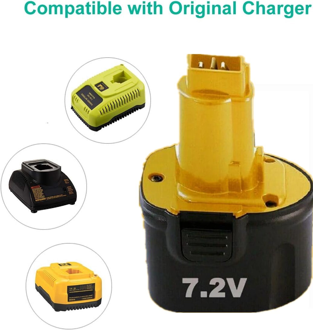 2Pack 7.2V Ni-MH Battery Replacement for Dewalt 7.2V Battery DW9057 DE9057 DE9085 DW920K DW920K2 DW925K DW925K2 DW968K