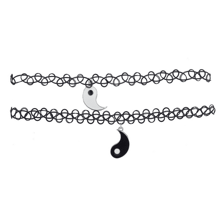 Lux Accessories Black White yin Yang BFF Best Friends Tattoo Choker Set 2 (Yin And Yang Tattoos For Best Friends)