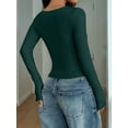 thumbnail image 4 of Womens Long Sleeve Shirts Crop Tops Square Neck Going Out Basics Tees Y2K Winter Clothes 2025 Dark Green L, 4 of 5