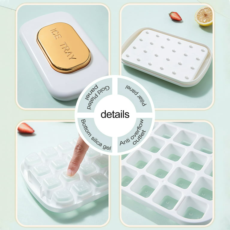 GROFRY 1 Set Ice Cube Tray Single/Double Layer Multiple Grids Press Button  Design Silicone Ice Mold Tray Storage Box with Shovel Kitchen Tool,Purple