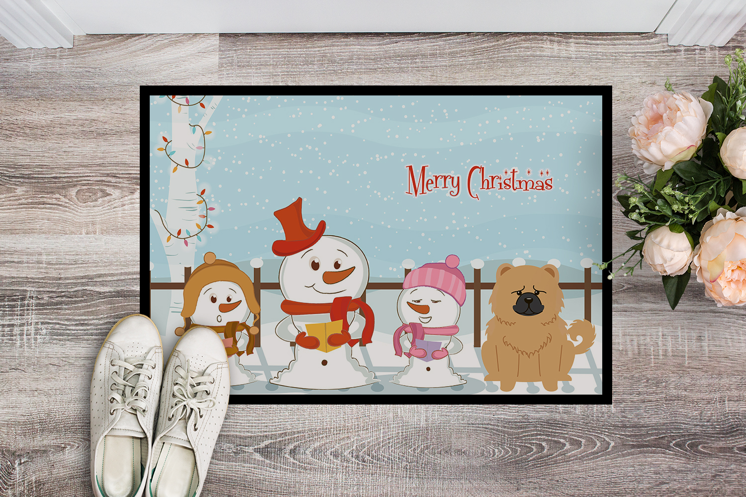 Carolines Treasures Merry Christmas Carolers Chow Chow Cream Door Mat Indoor Rug or Outdoor Welcome Mat 24x36 Doormat