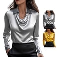 thumbnail image 1 of RKSTN Long Sleeve Shirts for Women Oversized Cowl Neck Dressy Drape Ruched Front Satin Silk Business Blouses Top Womens Casual Solid Plus Size Lapel Comfy Office Work Formal T Shirt Spring Clothes, 1 of 8