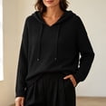 thumbnail image 7 of Womens Drawstring Hoodies Zaewscy Women's Fall Casual Hooded V Neck Long Sleeve Sweatshirt Black S, 7 of 7