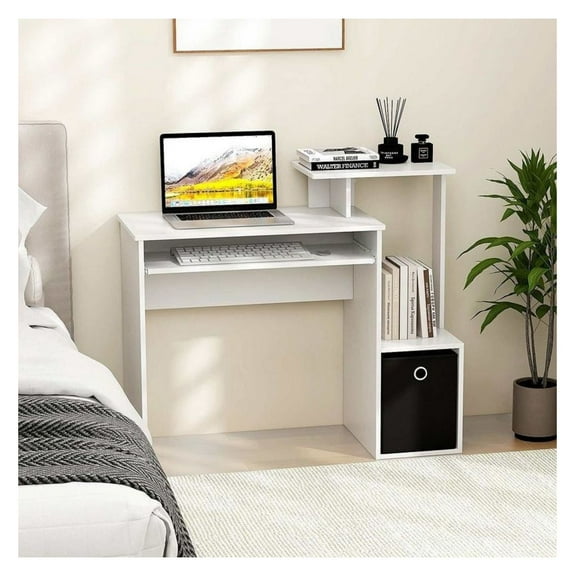 Yunken Space-saving Computer Desk with Pull-out Keyboard Tray, Compact Writing Table for Small Room, Home Office Workstation