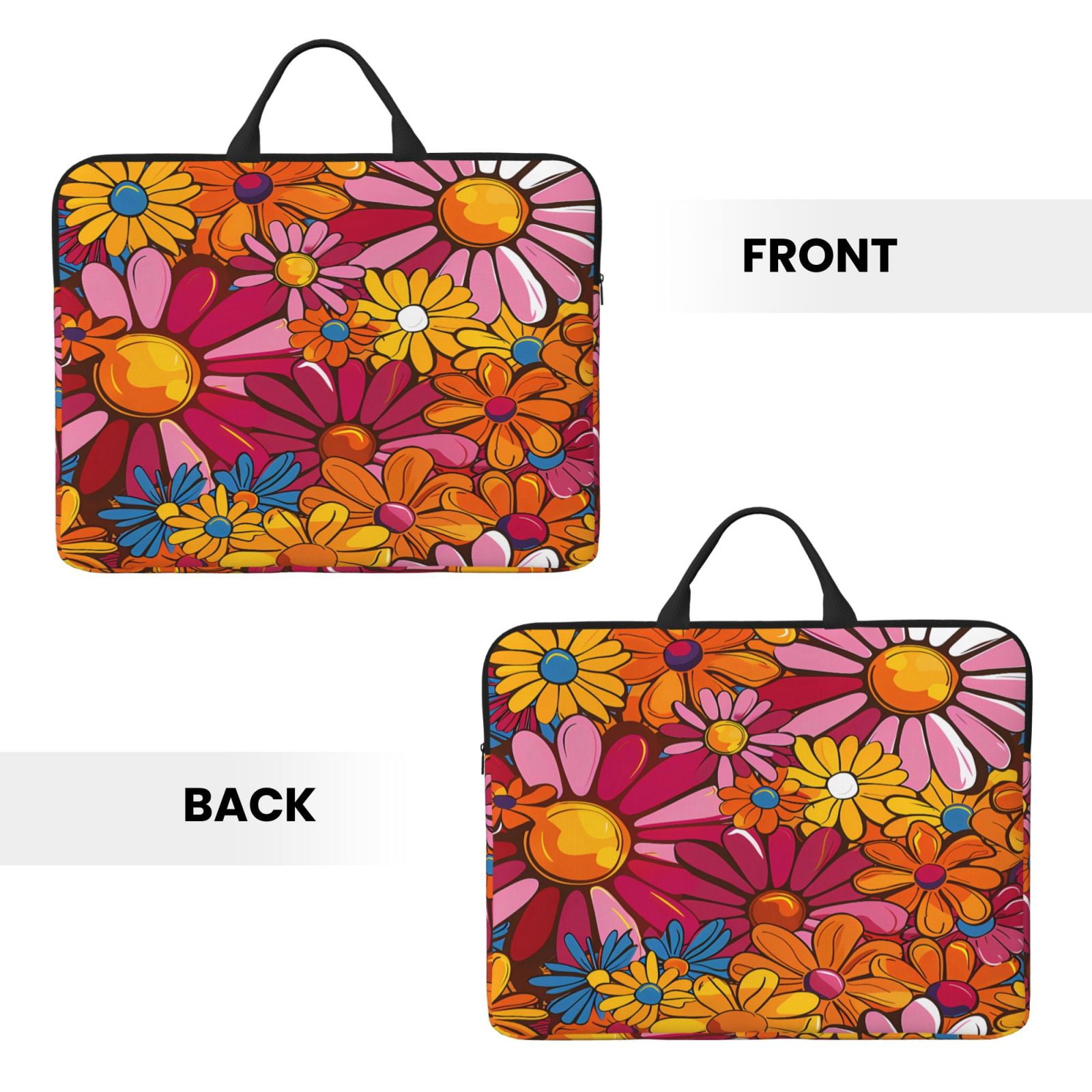 Laptop Sleeve Bag For Women Men 14inch Waterproof Durable Protective Computer Carrying Cover Handle Laptop Case Bag Colorful Floral Pattern Groovy Flowers (3)