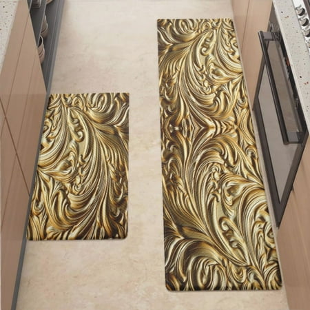 

Anti Fatigue Kitchen Mat Gold Metal Kitchen Rugs Non Slip Cushioned Standing Mat for Sink Floor Laundry Office Desk Pro 17.3 x 59