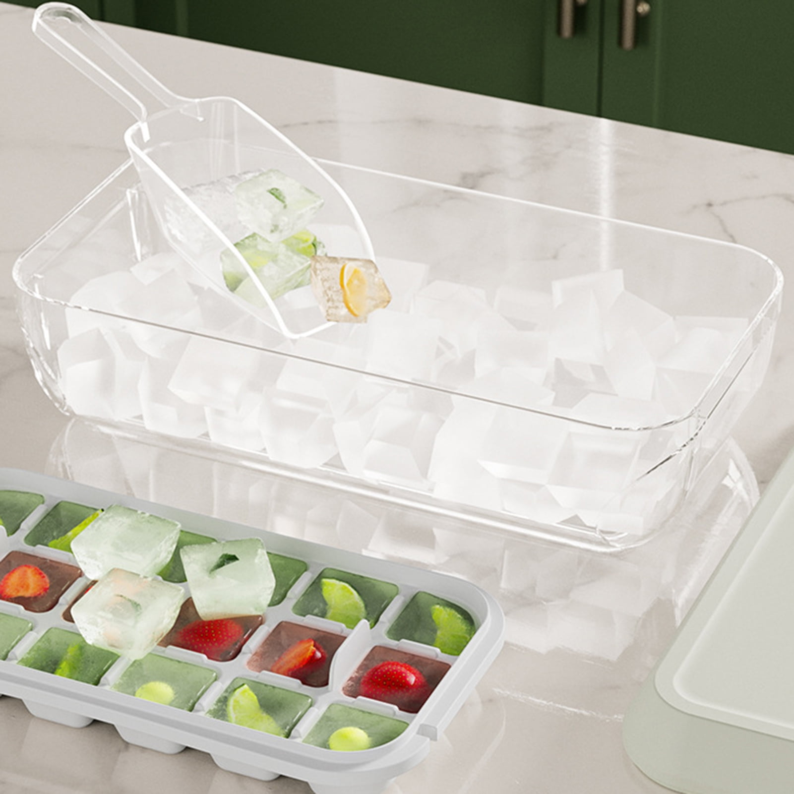 tasrioml Ice Cube Tray with Lid And Bin Press-Button Release Ice Mold for Freezer BPA-Free Ice Cube Maker for Drinks