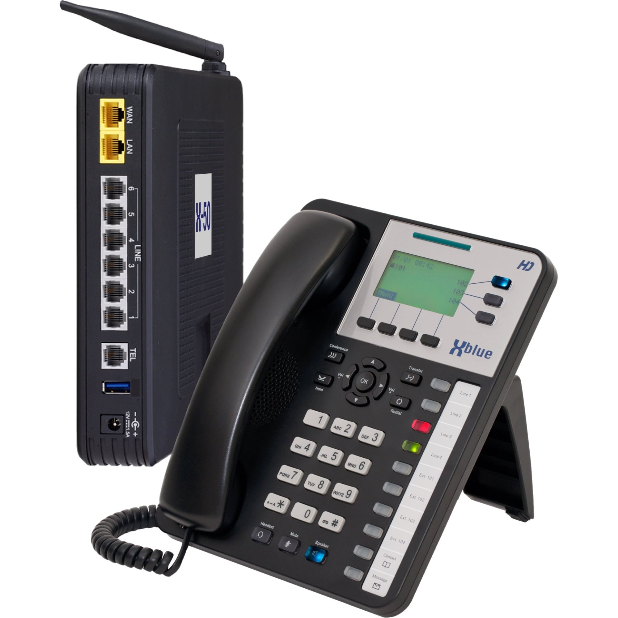 w/ 12 50 Phone & 18 Outside Line Capacity Voicemail X3030 IP Phones XBLUE X50XL System X50XL12 Auto Attendant