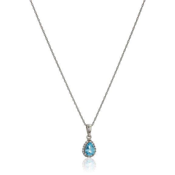 10k WT Gold Swiss Blue TPZ & White Sapphire Pendant Necklace, 18'