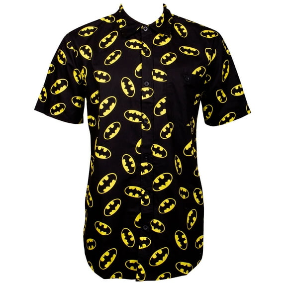 Batman All Over Logo Men's Woven Button Down Shirt-XLarge