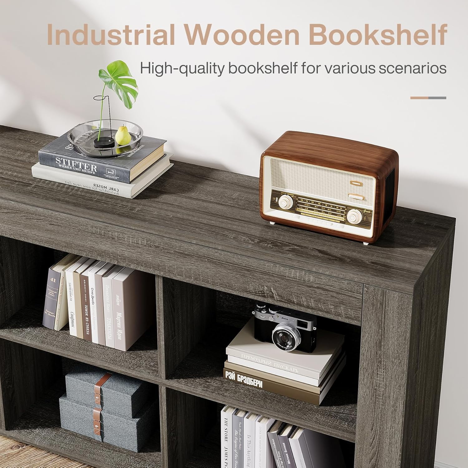 Tribesigns 6-Cube Horizontal Bookshelf – Industrial Low Wide Bookcase for Home Office or Living Room