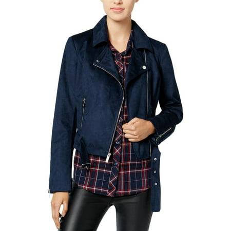 WILDFLOWER Womens Navy Faux Suede Zippered Motorcycle Jacket  Size: