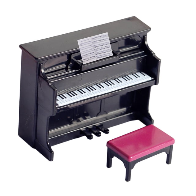 Miniature Piano with Stool Model for 1/12 Toys Accessories black