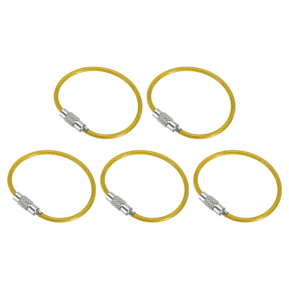 4.3 Inch Wire Keychain Cable Stainless Steel Key Ring Loop, Yellow 5 Pack
