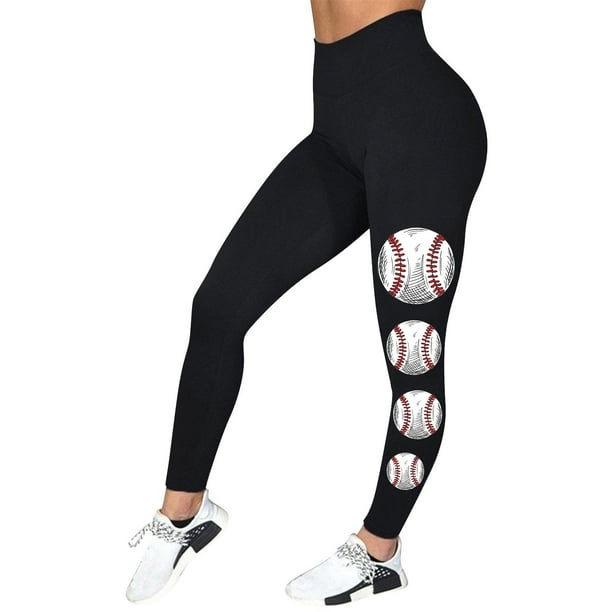 Gibobby Leggings Invierno Mujer Leggings ajustados elásticos con estampado béisbol para mujer para uso externo(Negro, S)