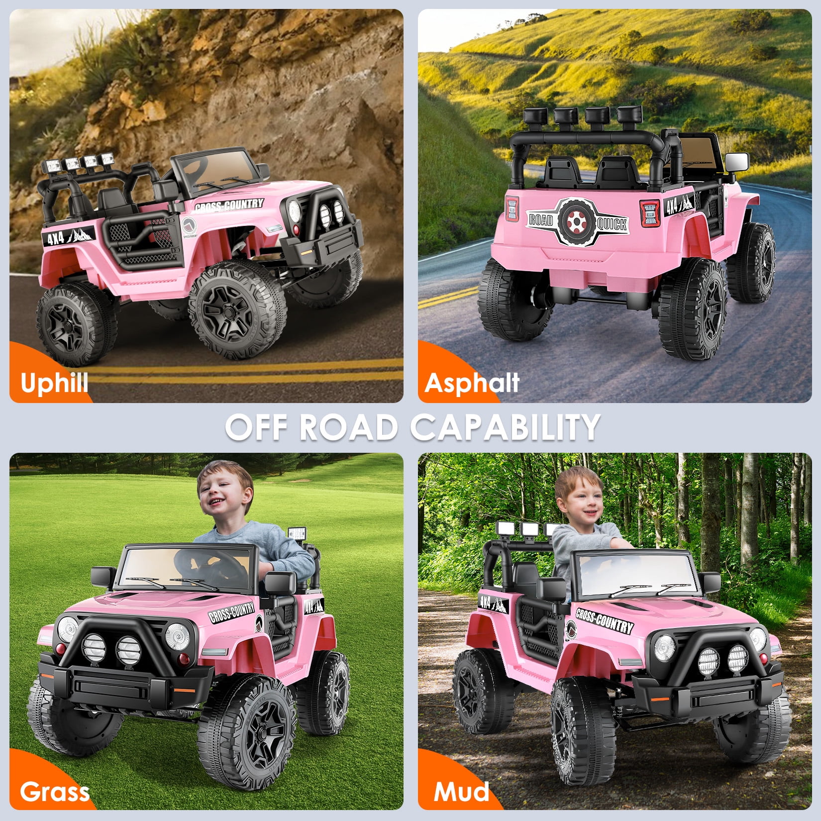 Funcid Ride on Truck Car, Kids 12V Electric Ride on Toys with Parent Remote Control, Spring Suspension, Bluetooth Music, LED Lights - Pink
