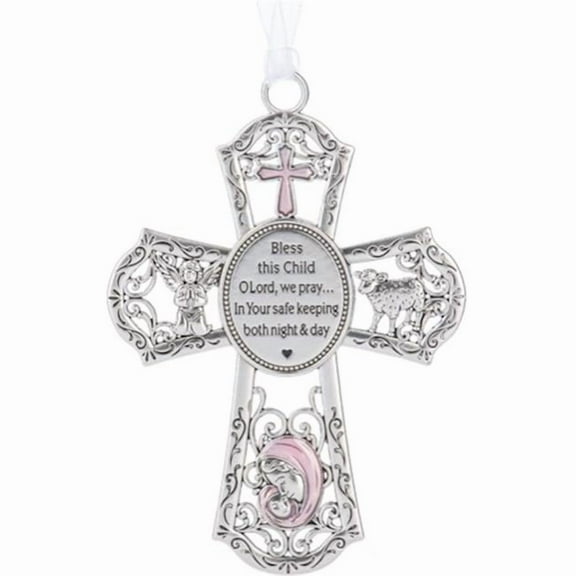 Ornament-Crib-Cross (Pink) (2 7/8" x 4")