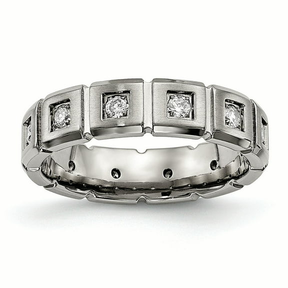 Titanium Brushed/Polished Grooved CZ Ring