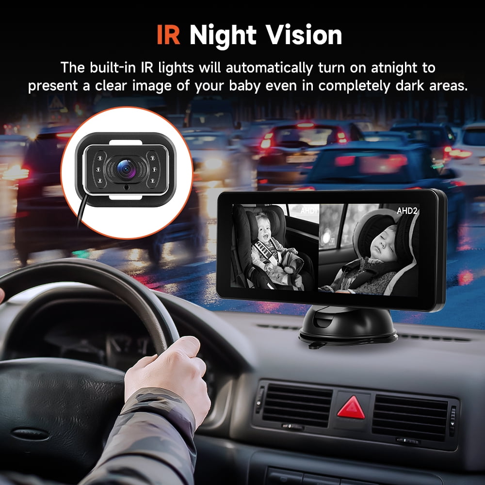 Podofo 6.86'' Baby Car Camera for Seat HD Bual Rear Facing for Baby, Car Camera for Baby Night Vision Wide View Angle Reusable Sucker Bracket, Easy Install 360° Adjustable