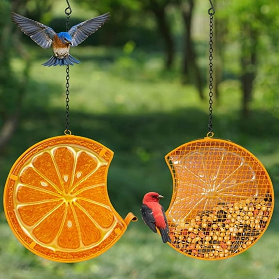 Outdoor Hanging Orange Shape Design Squirrel Proof Wild Bird Feeder 7x2x6.7 inch