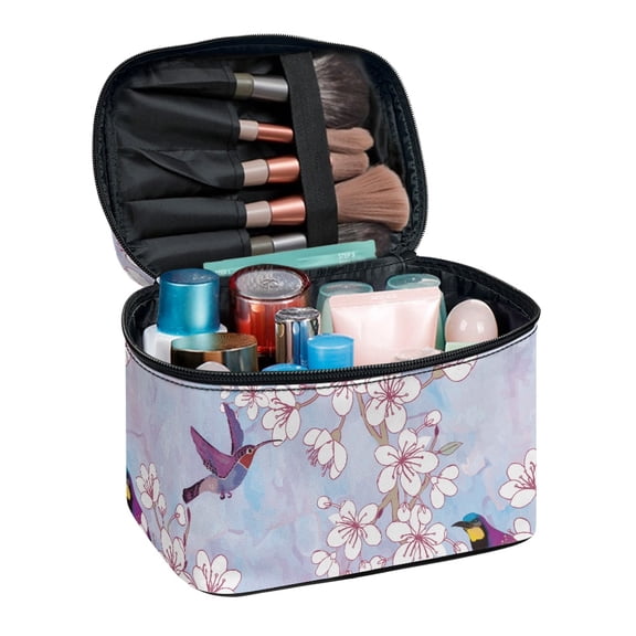 HELLHERO Hummingbirds & Cherry Blossoms Make up Cosmetic Bags Durable Gift Large Capacity Cosmetic Bags Travel Make Up Organizer