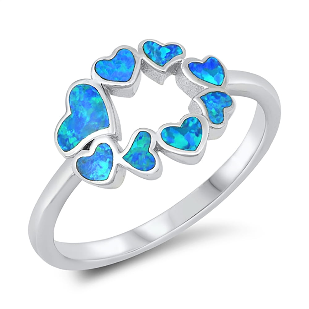 CloseoutWarehouse Simulated Blue Opal Square Mew Design Ring Sterling Silver