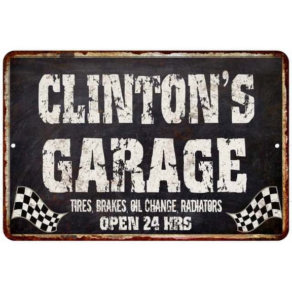 CLINTON'S Garage Black Grunge Sign 8 x 12 High Gloss Metal 208120005384