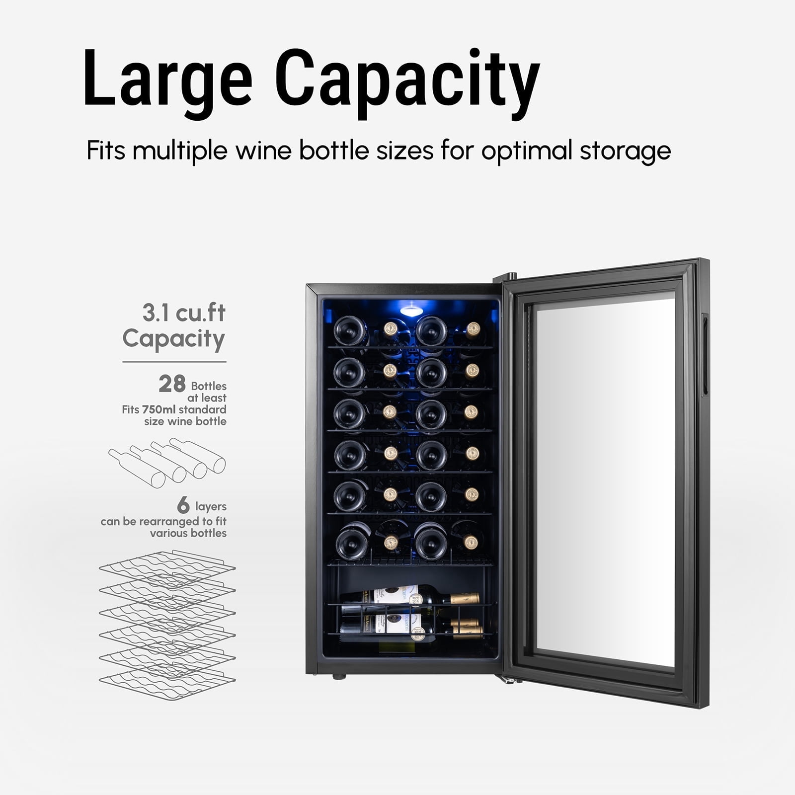 Yeego 3.1 cu.ft. Wine Cooler Refrigerator, 28 Bottle Mini Fridge with Double Glass Door for Office & Home, Black
