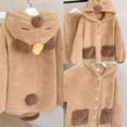 thumbnail image 4 of Conjunto de pijama de capibara con capucha para mujer, otoño e invierno, bordado, forro polar coral, bonito conjunto con capucha gruesa y botones, cálido para el hogar, 4 of 4