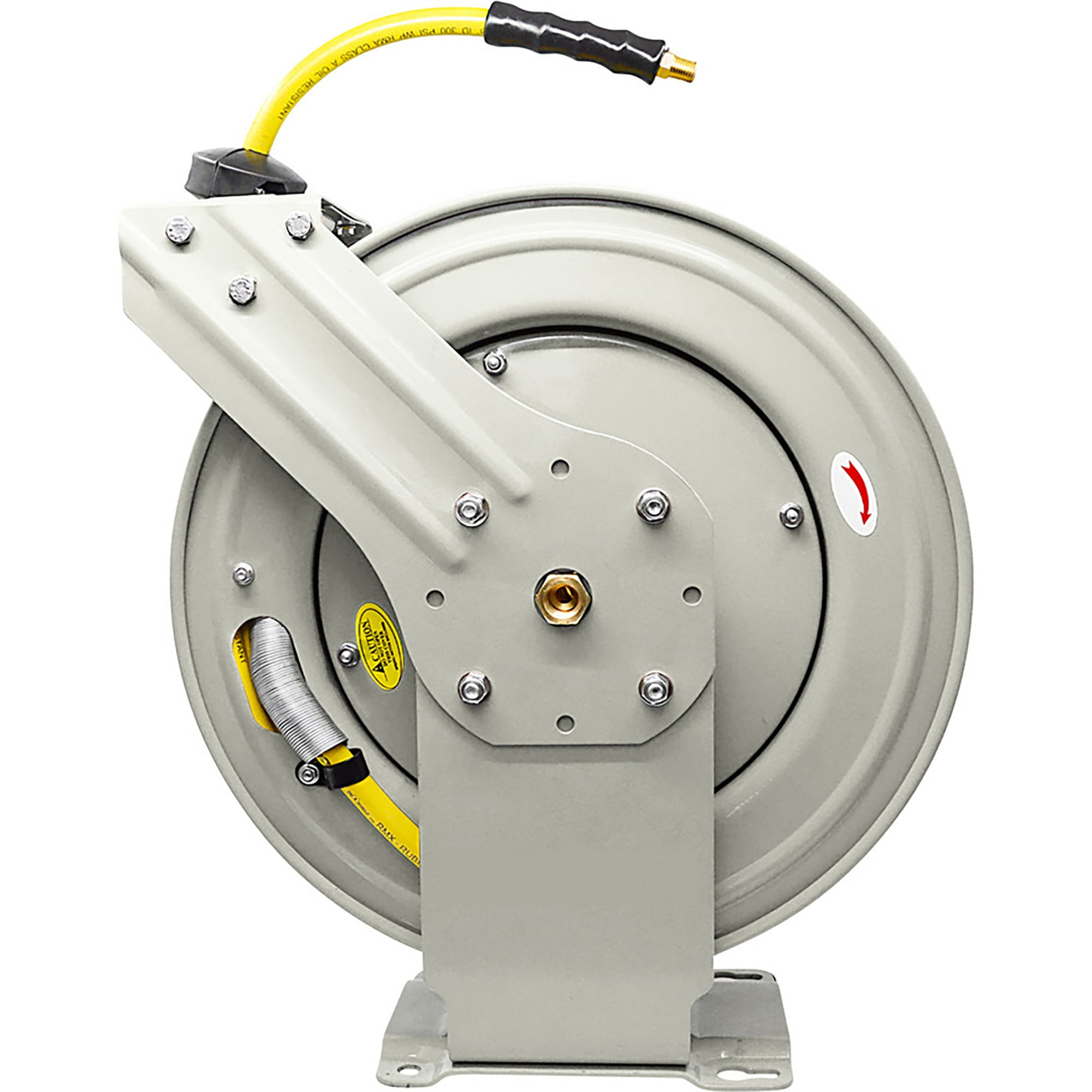 Klutch Auto-Rewind Dual-Arm Air Hose Reel with 3/8in. x 50ft. Hose, 300 PSI