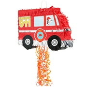 BLUE PANDA Pull String Fire Truck Pinata for Birthday Party Decorations, Firefighter Party Supplies (Small, 16.5 x 13 x 3 In)