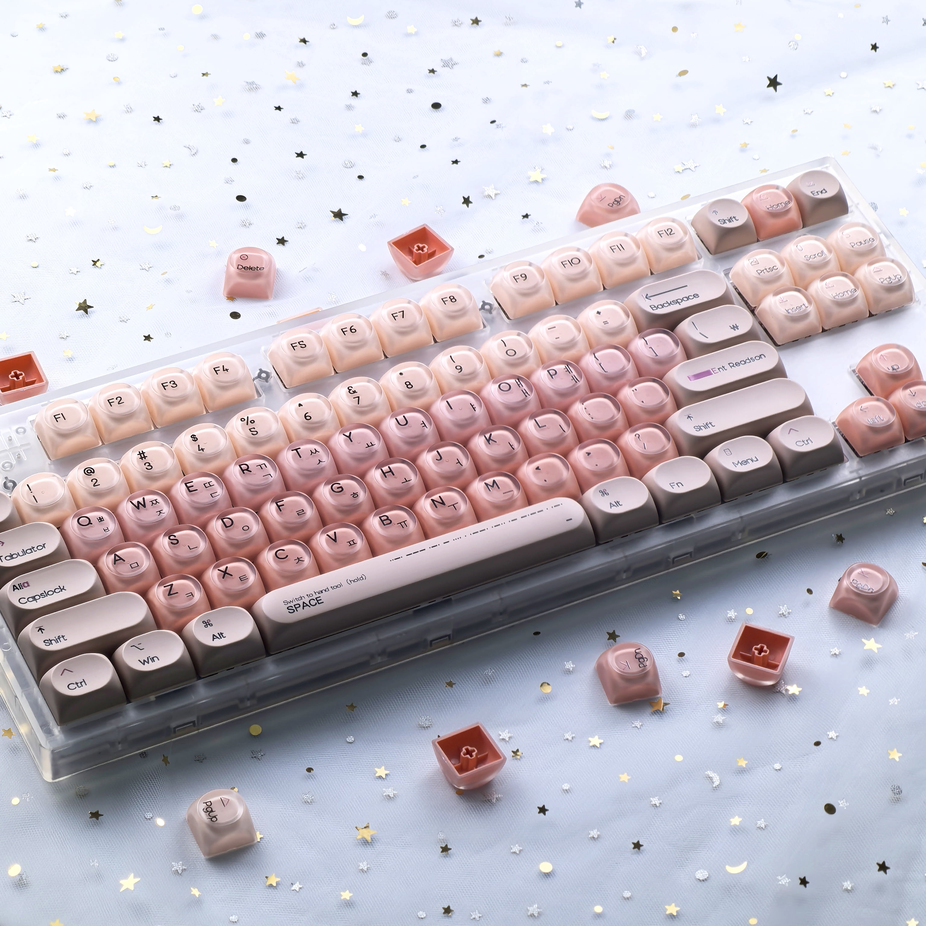 Pink Korean Keycaps Liquid Foundation 136 Keys Hoa Pbt+Pc Round Pink Cute Keycap Azerty/French/Thai Keyboard Keycaps