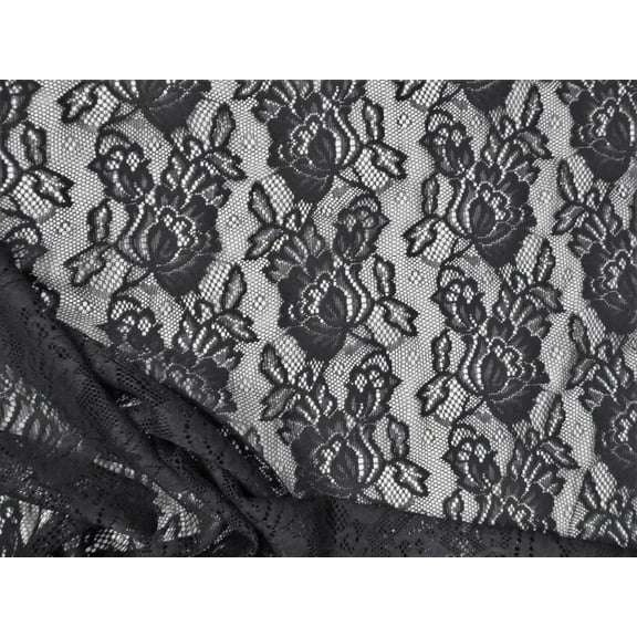 Stretch Lace Apparel Fabric Sheer Black Floral GG103