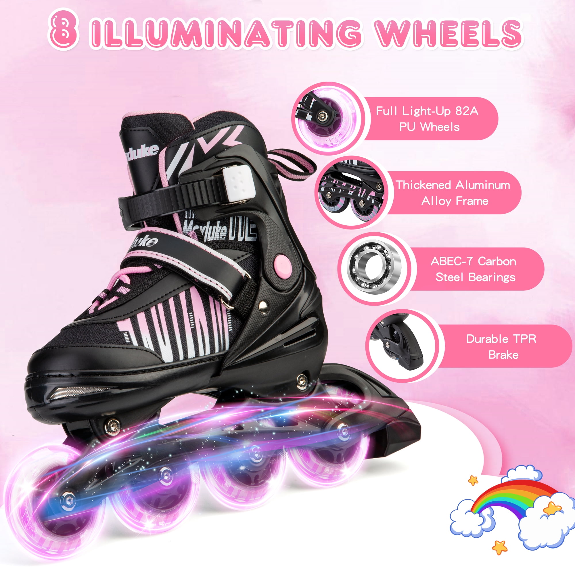 TaroKitc Adjustable Inline Skates with All Light Up Wheels for Kids, Girls and Boys, Size 10C-13C